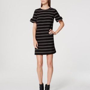 LOFT Striped Ruffle Bell Cuff Shift Mini Dress
